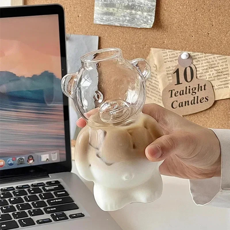 Cartoon Bear Shaped Coffee Mug with Straw Glasses