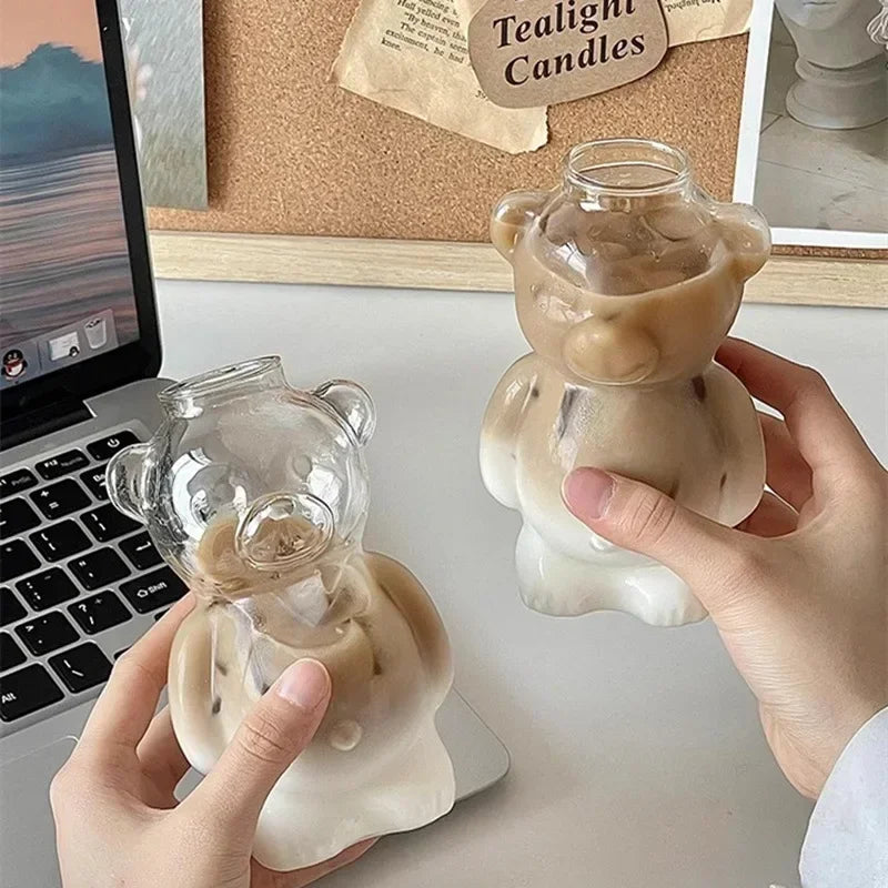 Cartoon Bear Shaped Coffee Mug with Straw Glasses