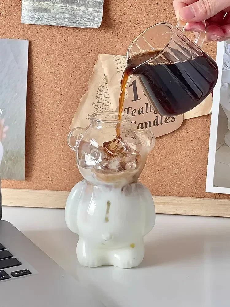 Cartoon Bear Shaped Coffee Mug with Straw Glasses