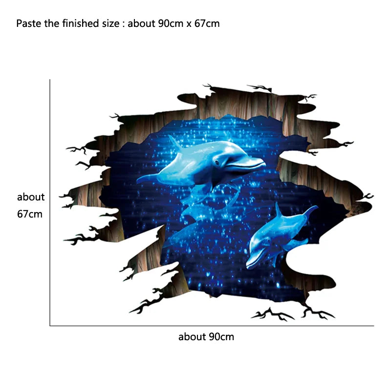 3D Dark Blue Dream Dolphin Floor Sticker Bathroom